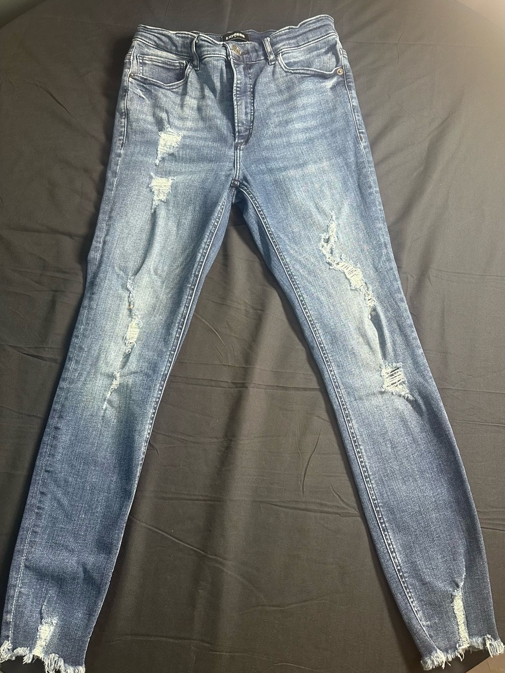Express Women's Distressed Skinny Jeans - Light Blue Wash